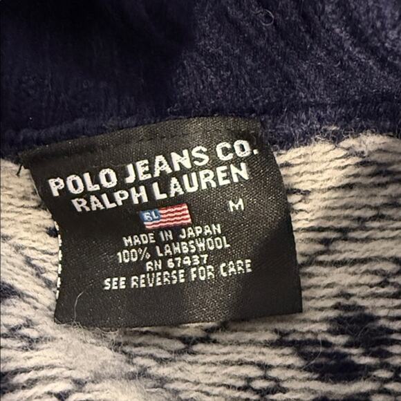 Women's Ralph Lauren Blue White Snowflake Lambswool Turtle Neck Sweater Size M - Picture 9 of 9
